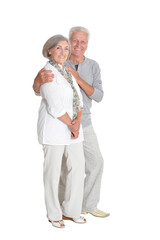 portrait of  senior couple hugging  isolated