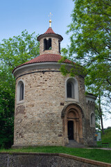Fototapeta na wymiar Rotunda of St Martin in Prague in spring day. Vysehrad. Unesco czech heritage.