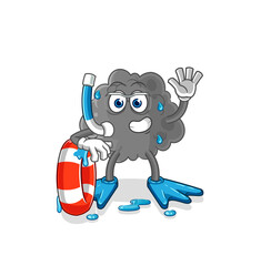black cloud swimmer with buoy mascot. cartoon vector