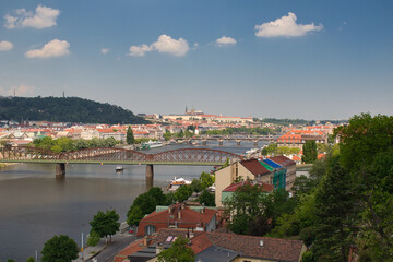 Fototapeta na wymiar View of Prague Castle from Vysehrad over Vltava river.