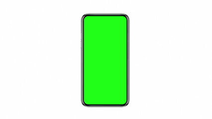 Smartphone with green screen isolated on white background. 3d rendering