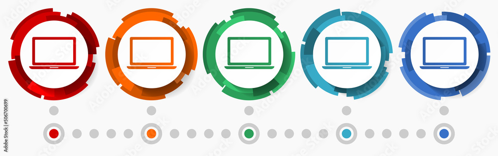 Poster Notebook, mobile computer concept vector icon set,  modern design abstract web buttons in 5 color options, infographic template for webdesign and mobile apps