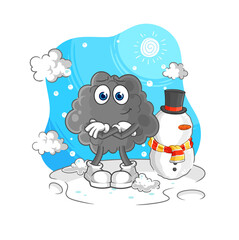 black cloud in cold winter character. cartoon mascot vector