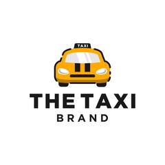 taxi logo design. yellow cab with black stripes cartoon illustration. Child transportation drawing design 