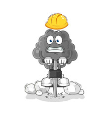 black cloud drill the ground cartoon character vector