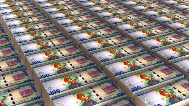 3D Animation of Gambia 100 Dalasi Banknotes Money Stack on White Background