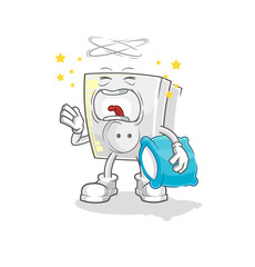 electric socket yawn character. cartoon mascot vector