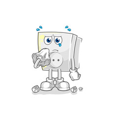 electric socket cry with a tissue. cartoon mascot vector