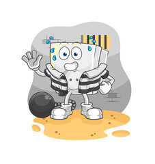 electric socket criminal in jail. cartoon character