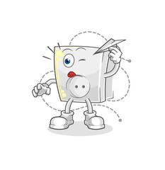 electric socket with paper plane character. cartoon mascot vector
