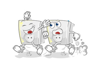 electric socket play chase cartoon. cartoon mascot vector