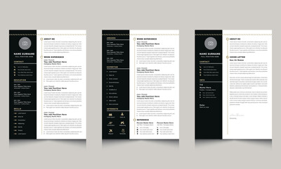 Vector Minimalist Creative Resume Layouts with Black Sidebar cv template, Resume design