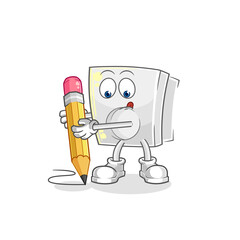electric socket write with pencil. cartoon mascot vector