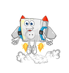 electric socket with jetpack mascot. cartoon vector