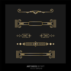 Art deco/Art nuevo DIY elements vector luxury golden black elegant  set of borders