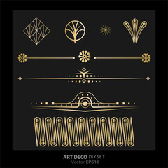 Art deco/Art Nuevo DIY elegant elements vector golden black elegant luxury set