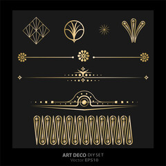 Art deco/Art Nuevo DIY elegant elements vector golden black elegant luxury set
