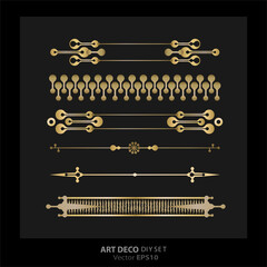 Art deco/Art nuevo DIY elements vector luxury golden black elegant  set of borders