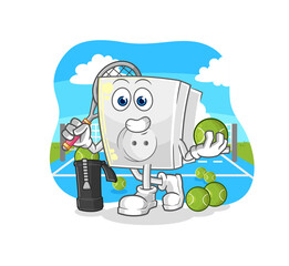 electric socket plays tennis illustration. character vector