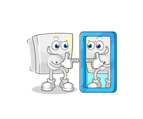 electric socket looking into mirror cartoon. cartoon mascot vector