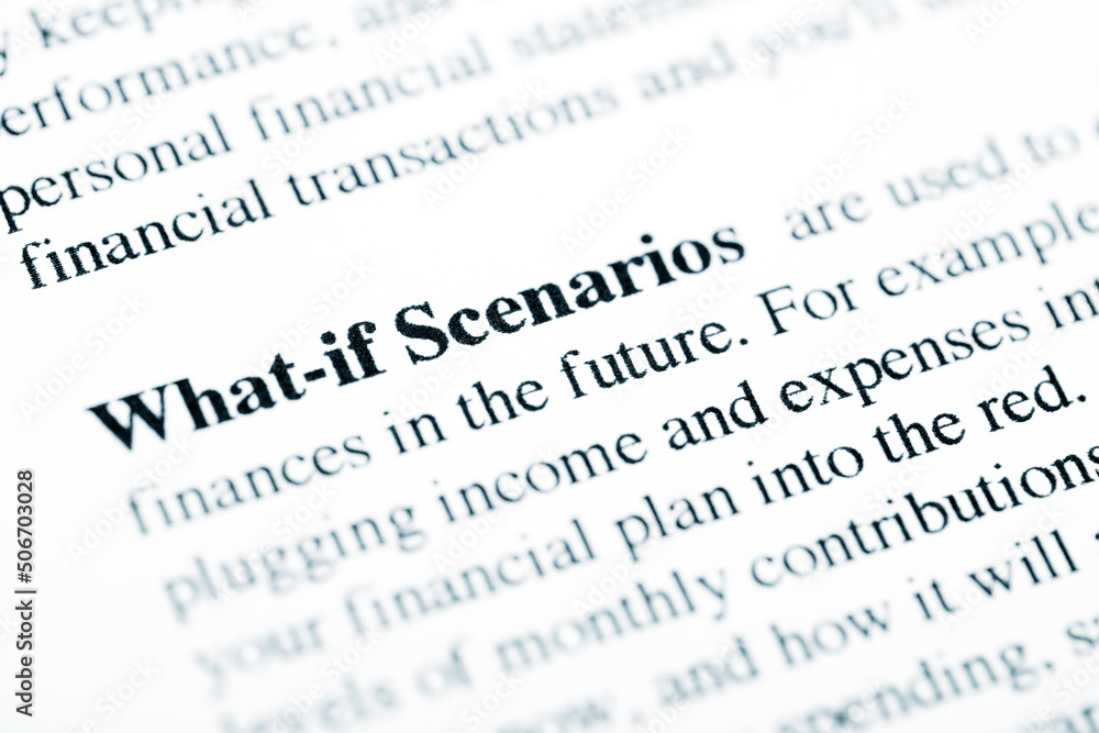 Poster what-if scenarios text macro shot on printed paper