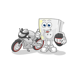 electric socket racer character. cartoon mascot vector