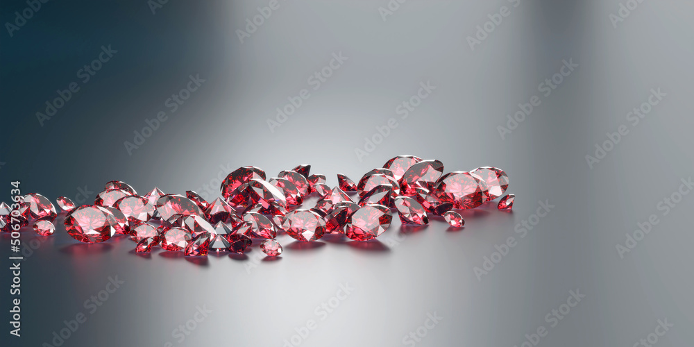 Poster ruby gem diamond group placed on dark background 3d rendering