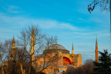 Hagia Sophia or Ayasofya Mosque in Istanbul at sunset