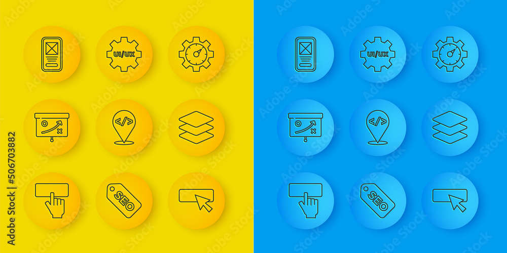 Poster set line keyboard, planning strategy concept, front end development, ui or ux design, layers, websit