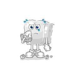 sugar cube cry with a tissue. cartoon mascot vector