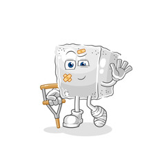 sugar cube sick with limping stick. cartoon mascot vector