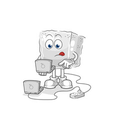 sugar cube with laptop mascot. cartoon vector