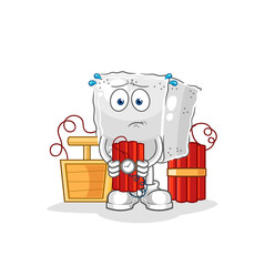 sugar cube holding dynamite character. cartoon mascot vector