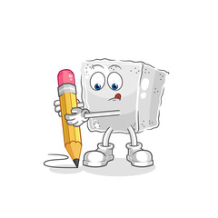 sugar cube write with pencil. cartoon mascot vector