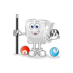 sugar cube plays billiard character. cartoon mascot vector