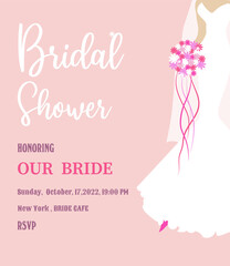 Invitation to a bachelorette party in honor of the bride, in white, turquoise and pink. Used in web design, banners, posters, illustrations.