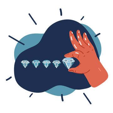 Cartoon vector illustration of Hand hold five diamons