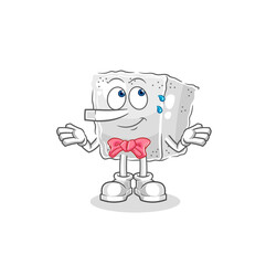sugar cube lie like Pinocchio character. cartoon mascot vector