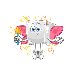 sugar cube fairy with wings and stick. cartoon mascot vector