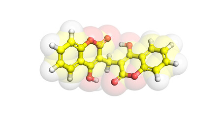 Dicoumarol anticoagulant molecule, 3D
