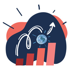 Fototapeta premium Cartoon vector illustration of dollar coin grow up. Financial success and growth concept.