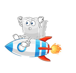 sugar cube ride a rocket cartoon mascot vector