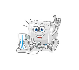 sugar cube playing video games. cartoon character