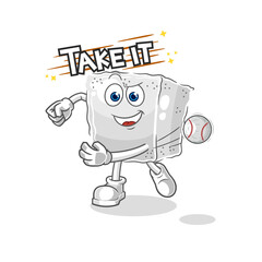 sugar cube throwing baseball vector. cartoon character