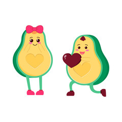 Cute avocado characters. Kawaii style. Couple in love. Gift.
