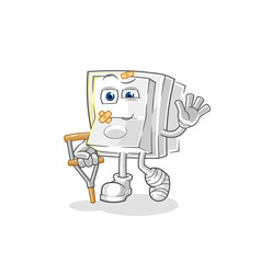 light switch sick with limping stick. cartoon mascot vector