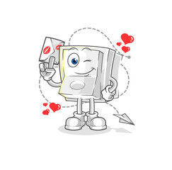 light switch hold love letter illustration. character vector
