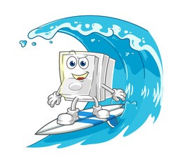 light switch surfing character. cartoon mascot vector