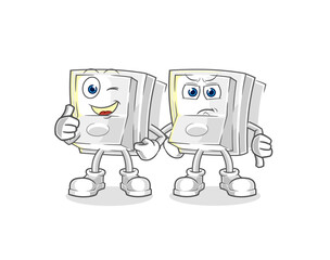 light switch thumbs up and thumbs down. cartoon mascot vector