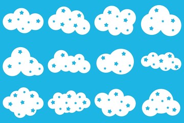 Clouds and stars icon set. Vector illustration.
